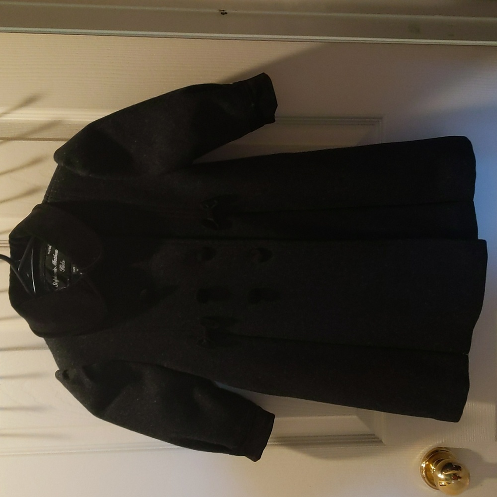 Girls Wool Black Dress Coat With Matching Purse